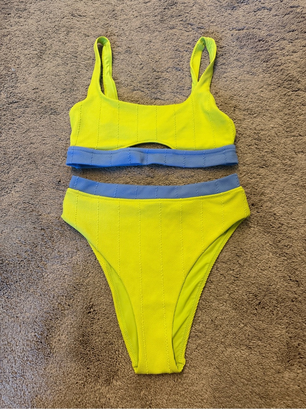 aerie Neon Yellow Bikini with Blue Trim